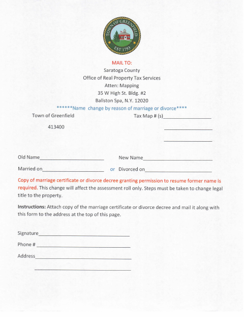 First page of the Name Change Form