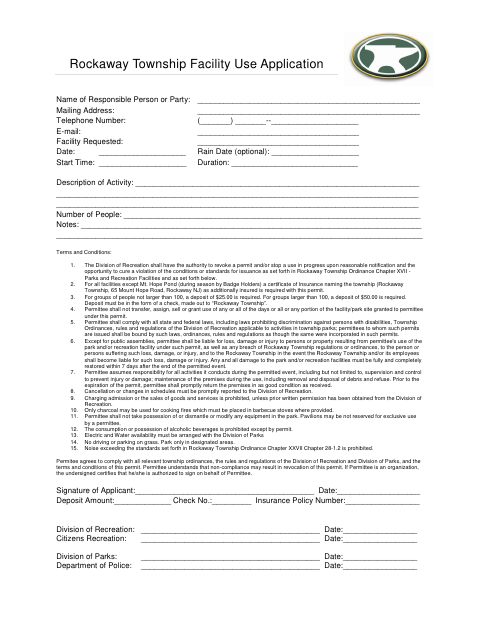 First page of the Facility Use Application