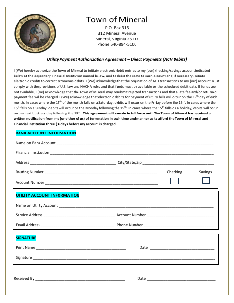 First page of the Utility Payment Authorization Agreement – Direct Payments (ACH Debits)