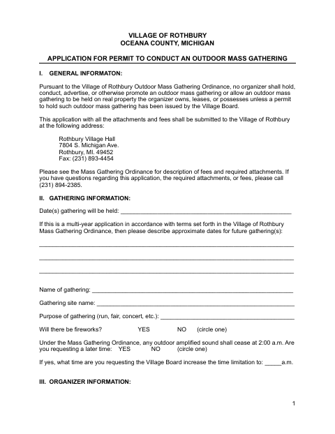 First page of the Application for Permit to Conduct an Outdoor Mass Gathering