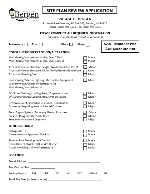First page of the Site Plan Review Application