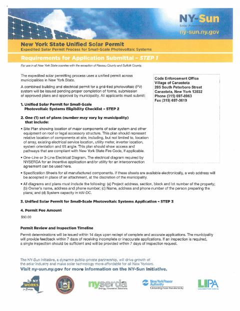 First page of the Unified Solar Permit Application