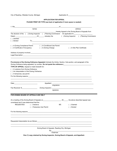 First page of the Application for Appeal