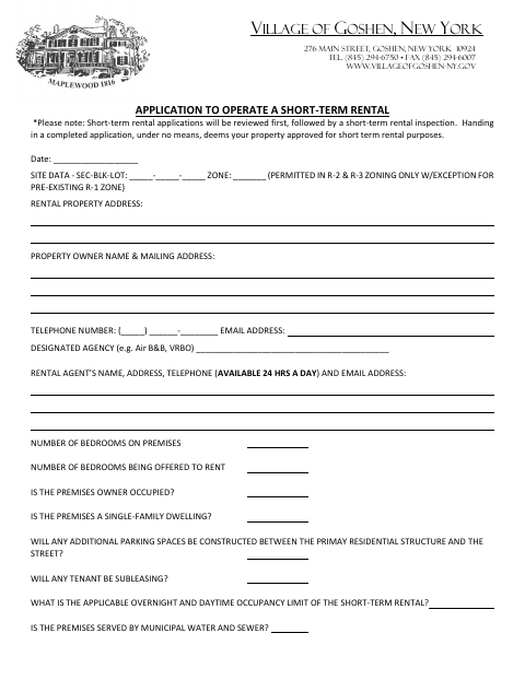 First page of the Short-Term Rental Application and Affidavit