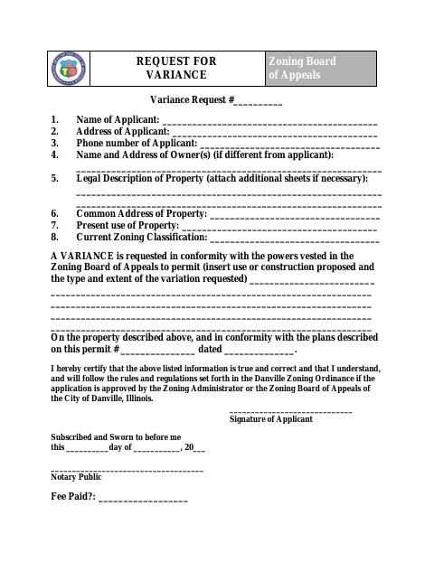 First page of the Request for Variance
