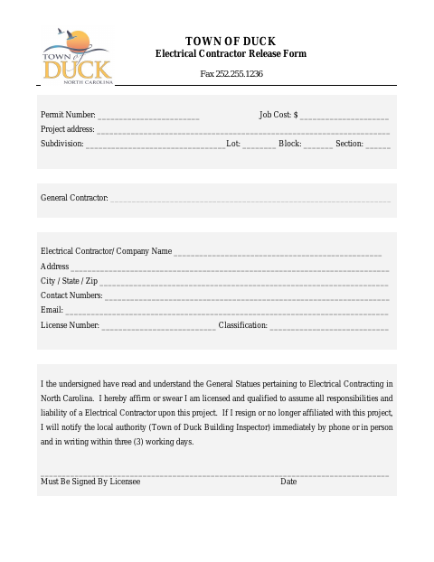 First page of the Electrical Contractor Release Form
