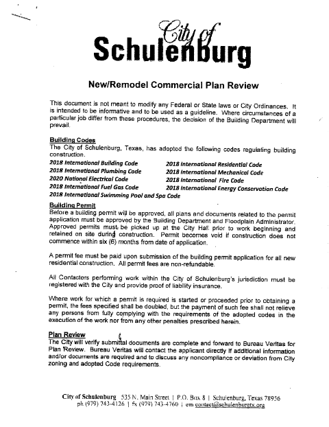 First page of the Commercial New or Remodel Permit Packet