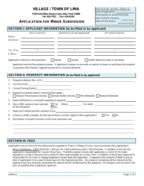 First page of the Application for Minor Subdivision