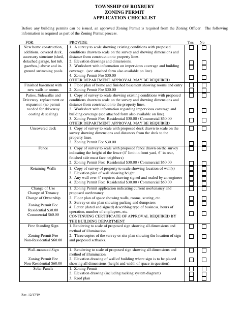 First page of the Zoning Permit Application With Checklist