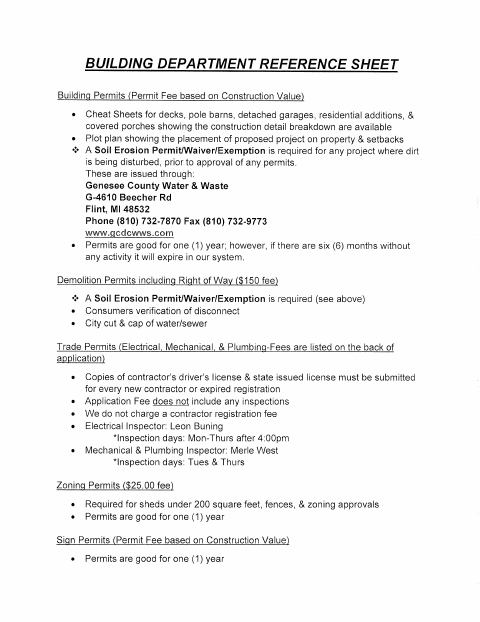 First page of the Building Permit Application
