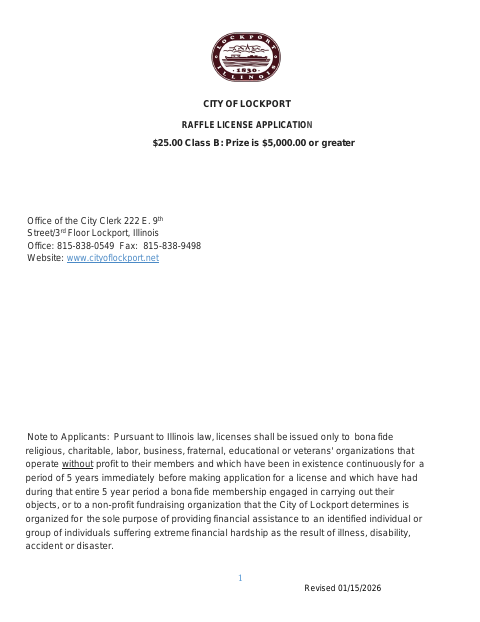 First page of the Raffle License Application