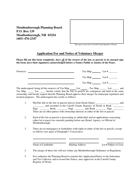 First page of the Application For and Notice of Voluntary Merger