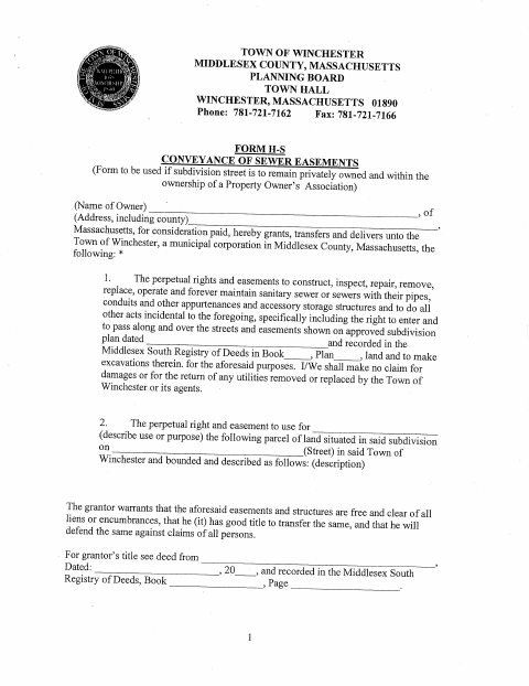 First page of the Conveyance of Sewer Easements