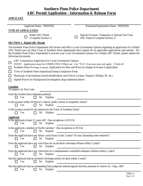 First page of the ABC (Alcohol Sales) Permit Application