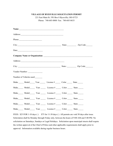 First page of the Solicitation Permit