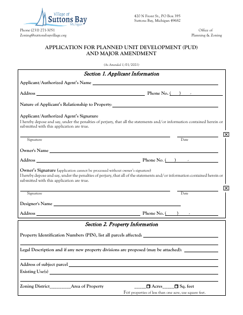First page of the Application for Planned Unit Development and Major Amendment