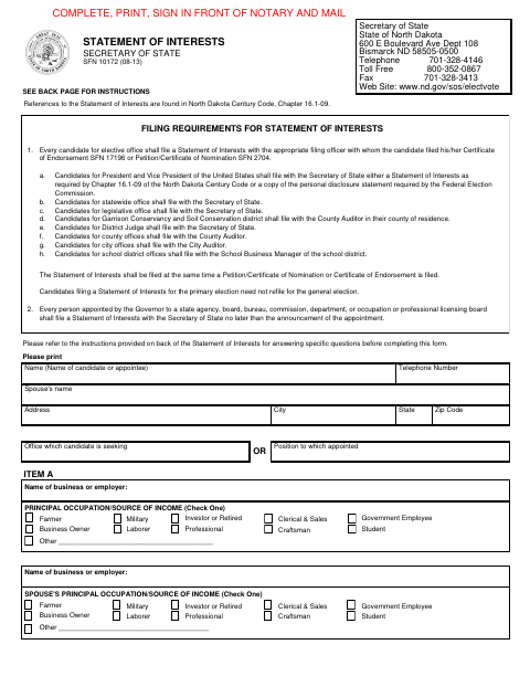 First page of the Statement of Interests for Candidates