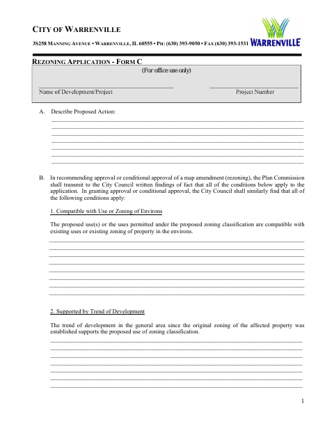 First page of the Rezoning Application - Form C