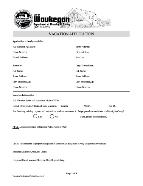 First page of the Street and Alley Vacation Application