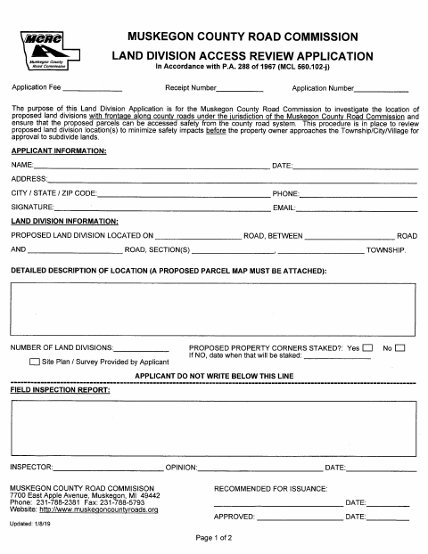 First page of the Land Division (Road Commission) – Causeway and Holton/M120 Parcels Only