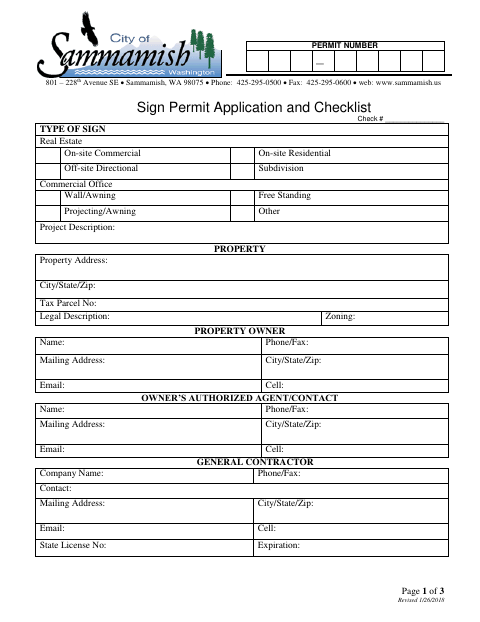 First page of the Sign Permit Application and Checklist