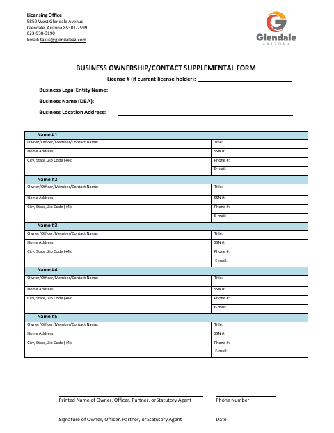 First page of the Business Ownership/Contact Supplemental Form