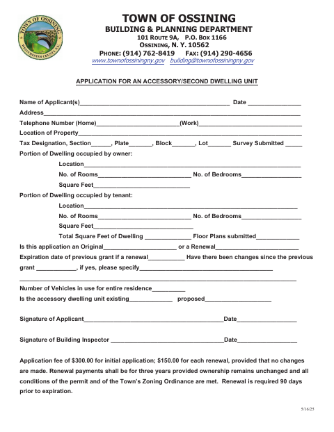 First page of the Application for an Accessory/Second Dwelling Unit
