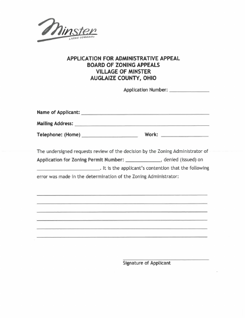 First page of the Administrative Appeal Application
