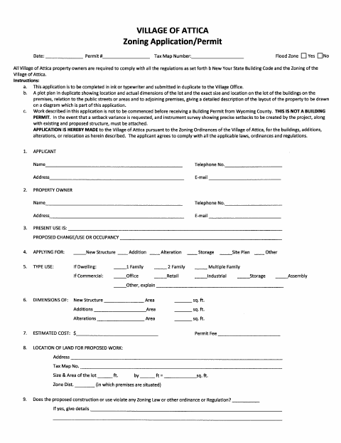 First page of the Zoning Application/Permit