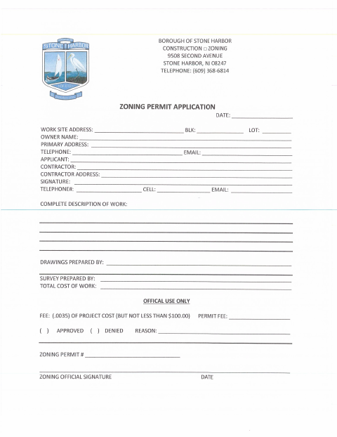 First page of the Zoning Permit Application