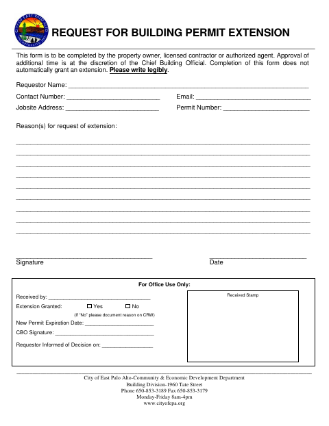 First page of the Request for Building Permit Extension
