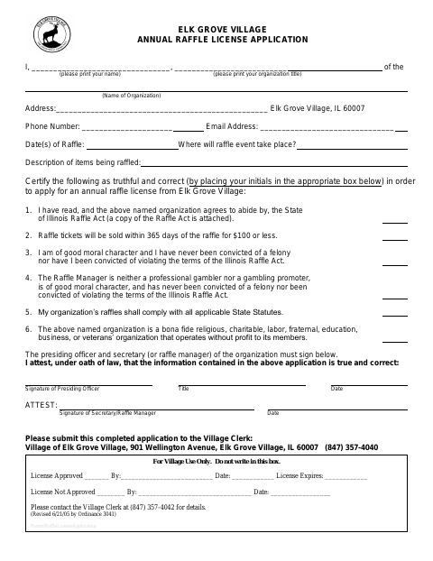 First page of the Annual Raffle License Application