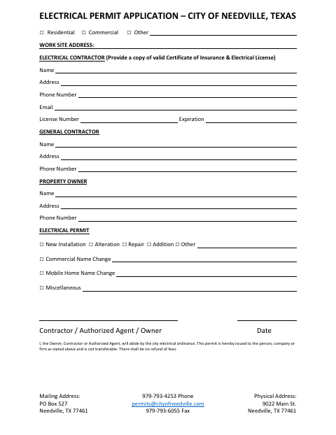 First page of the Electrical Permit Application