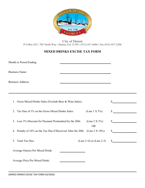 First page of the Mixed Drinks Excise Tax Form