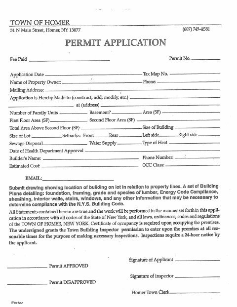 First page of the Building Permit Application