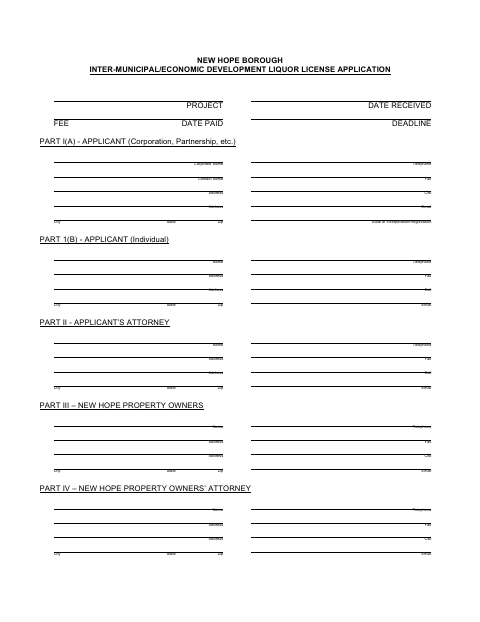 First page of the Inter-Municipal/Economic Development Liquor License Application
