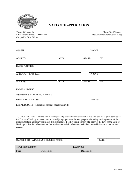 First page of the Variance Application