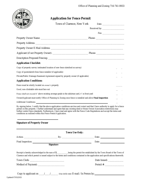 First page of the Fence Permit Application and Drainage Easement