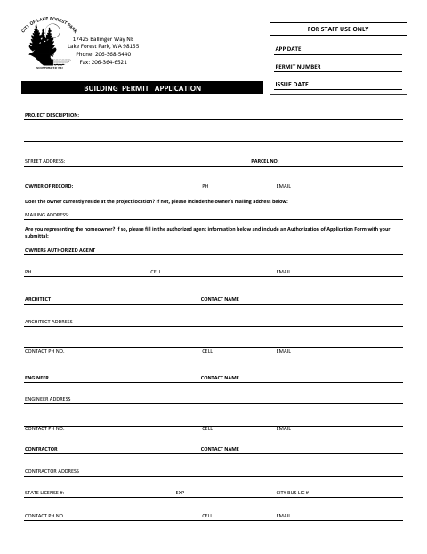 First page of the Building Permit Application