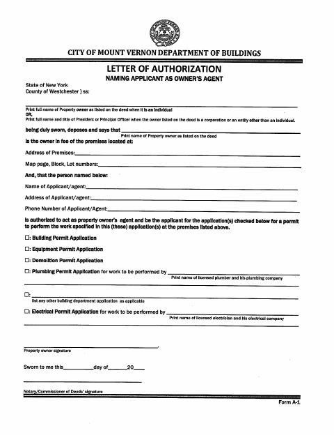 First page of the Letter of Authorization Naming Applicant as Owner’s Agent