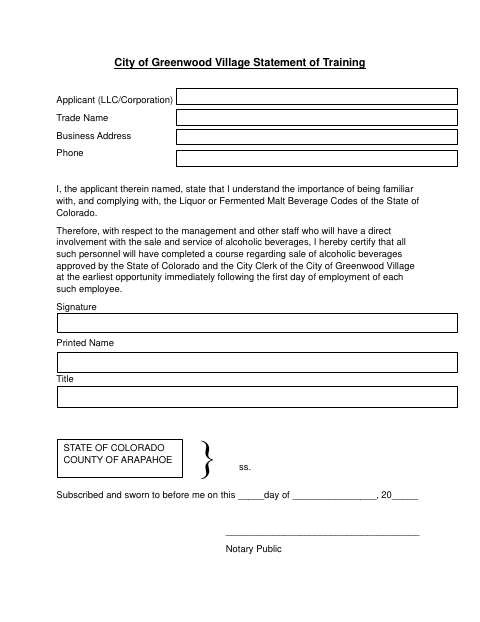 First page of the Statement of Training