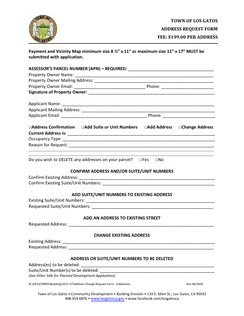First page of the Address Request Form