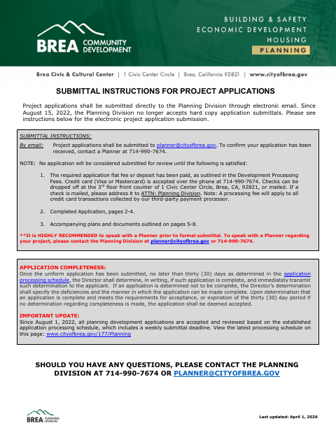 First page of the Uniform Project Application