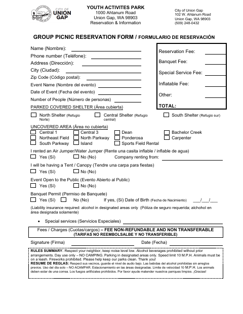First page of the Group Picnic Reservation Form