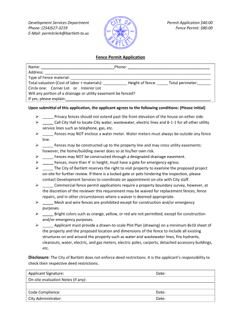 First page of the Fence Permit Application