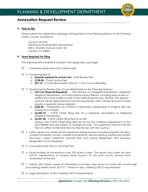 First page of the Annexation Request