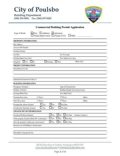 First page of the Commercial Building Permit Application
