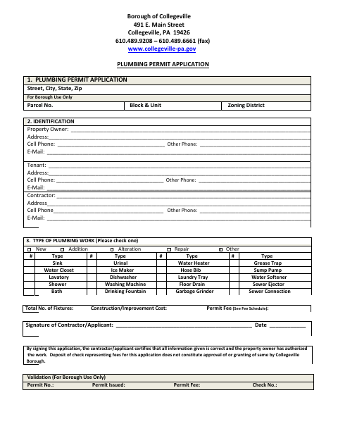 First page of the Plumbing Permit Application