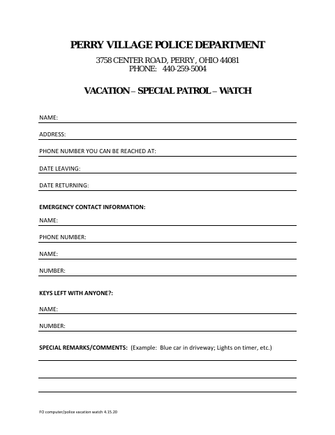 First page of the Vacation – Special Patrol – Watch