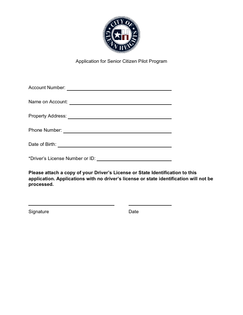 First page of the Application for Senior Citizen Pilot Program